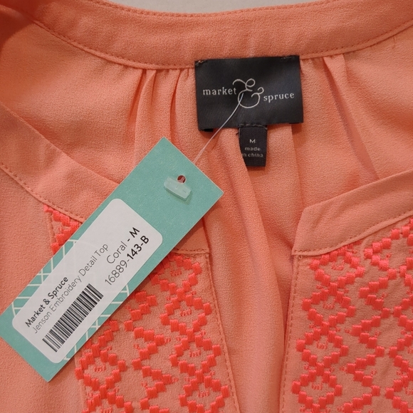 Market & Spruce Women's Jenson Embroidery Coral Blouse , NWT Stitch Fix Size M - Picture 5 of 5